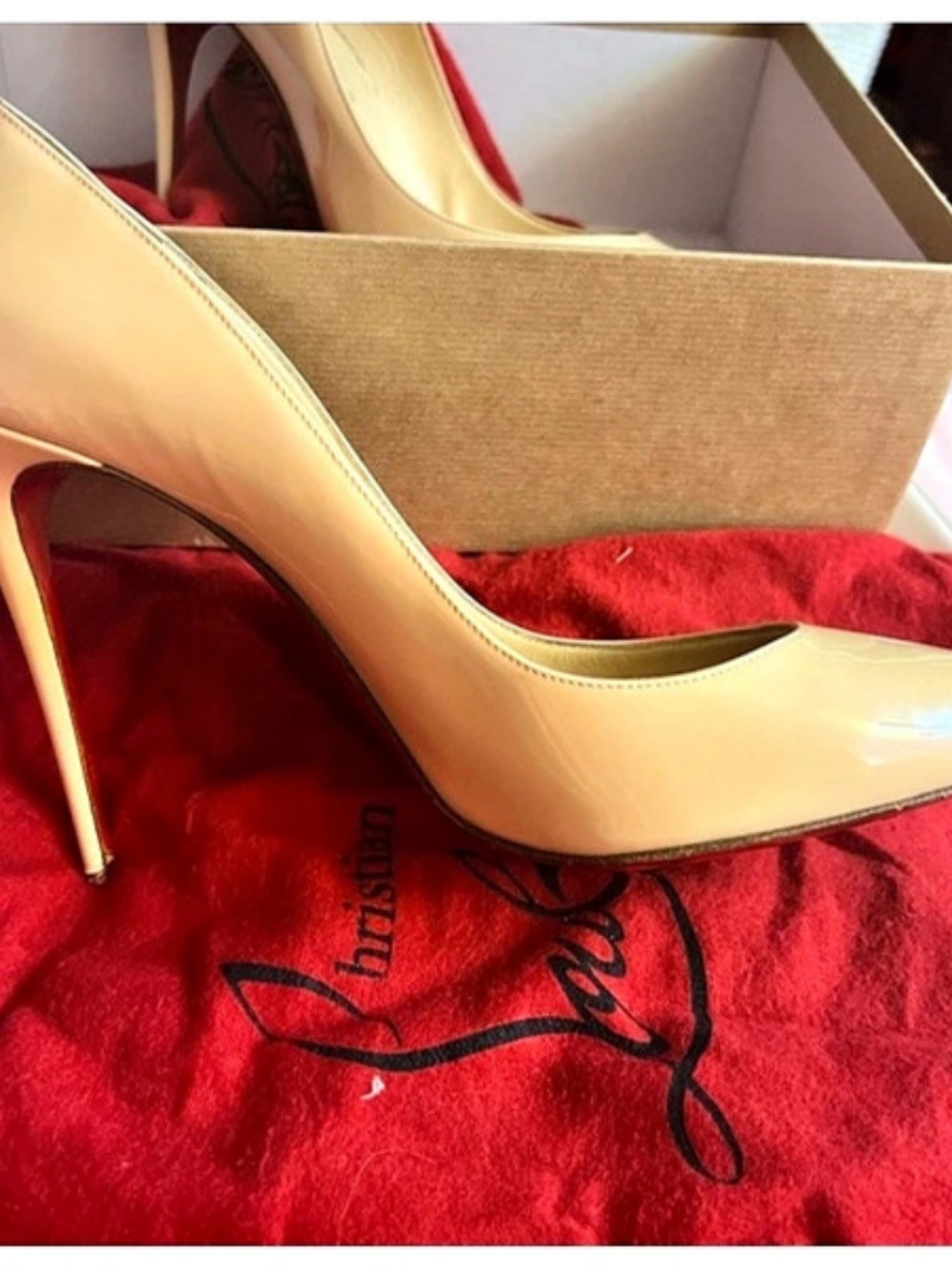Christian Louboutin So Kate 120 Patent Calf Nude Heels Beige